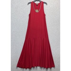 Tommy Bahama Maxi Dress Womens XL Red Stretch Jersey Knit Sleeveless Beaded New